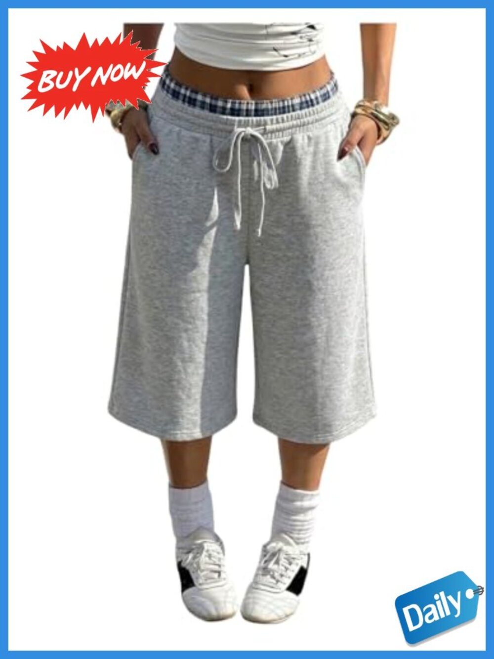Y2K Bermuda Wide Leg Sweat Shorts High Rise Elastic Tie Waist Gym